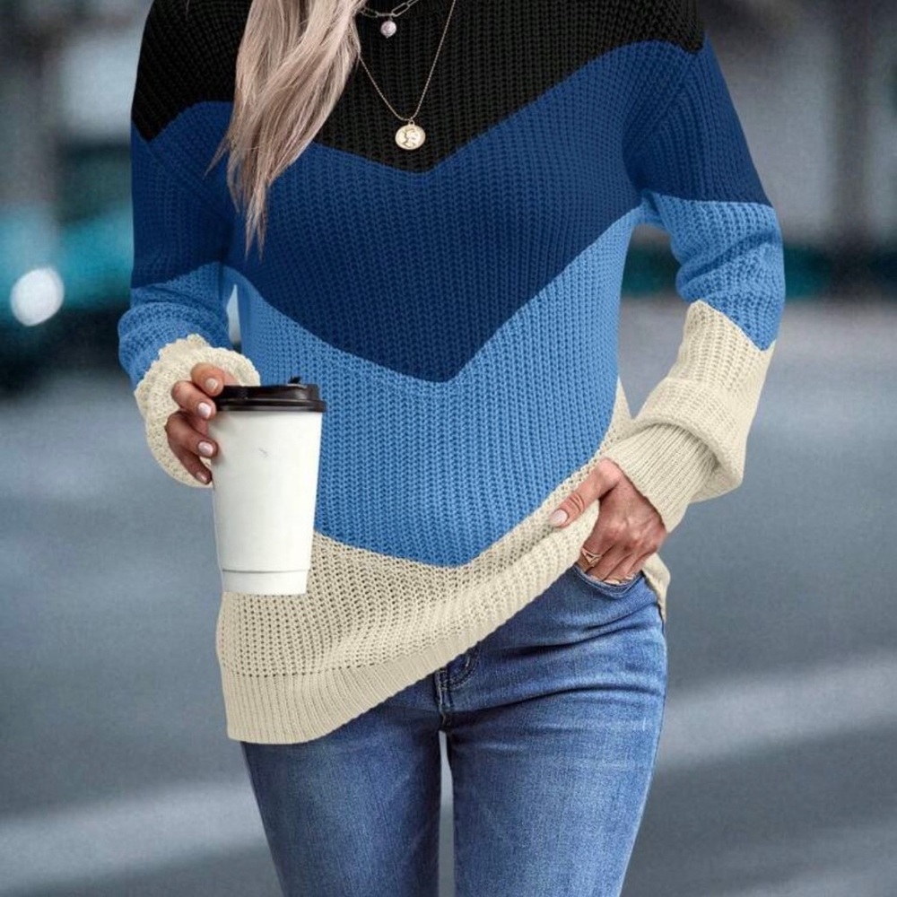 NWOT SHEIN Colorblock Knit Sweater - Black, Blue, Cream Size Small